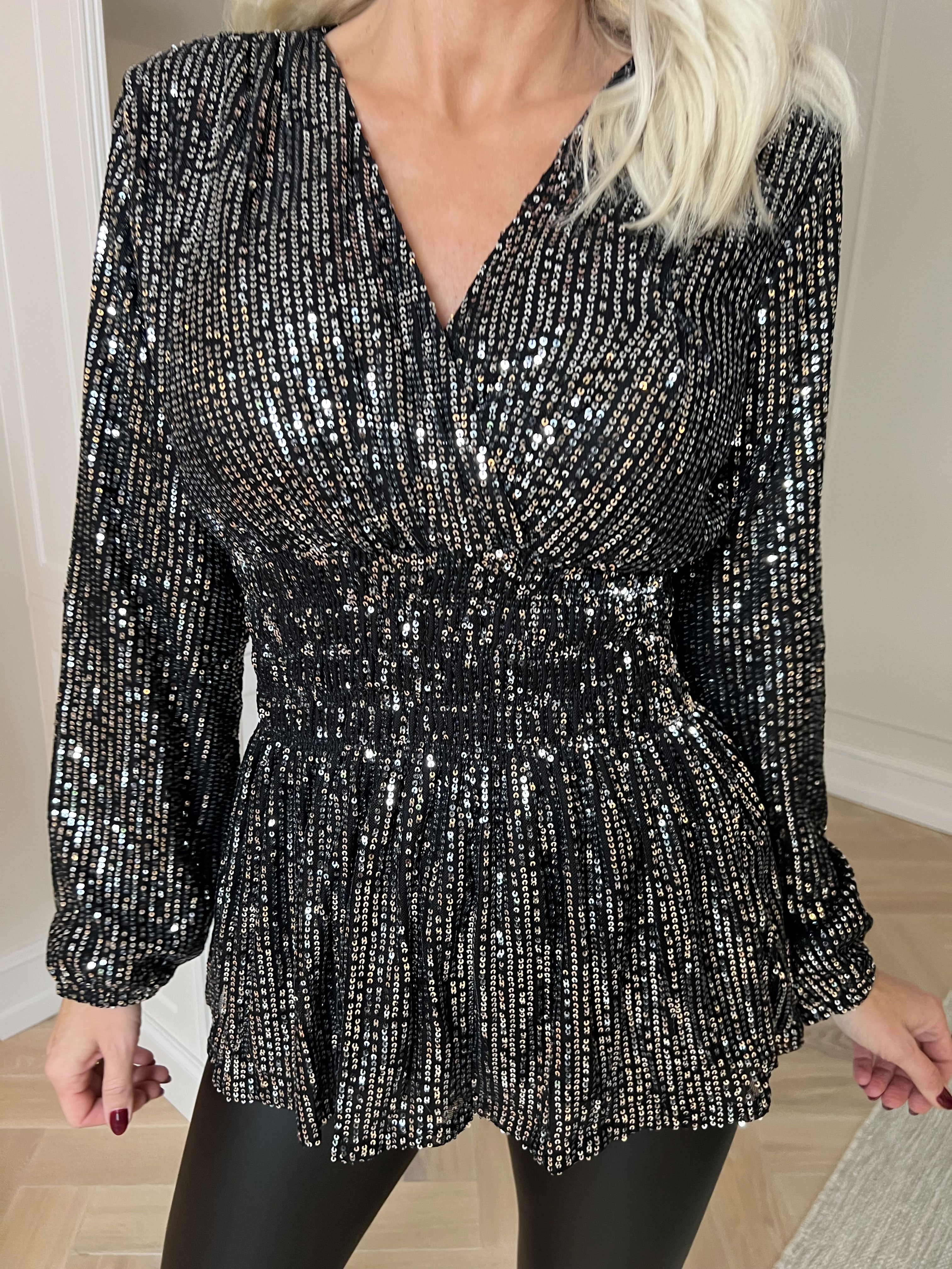 Pams Glitter Shirt L/S - Bluse med pailletter og lange ærmer